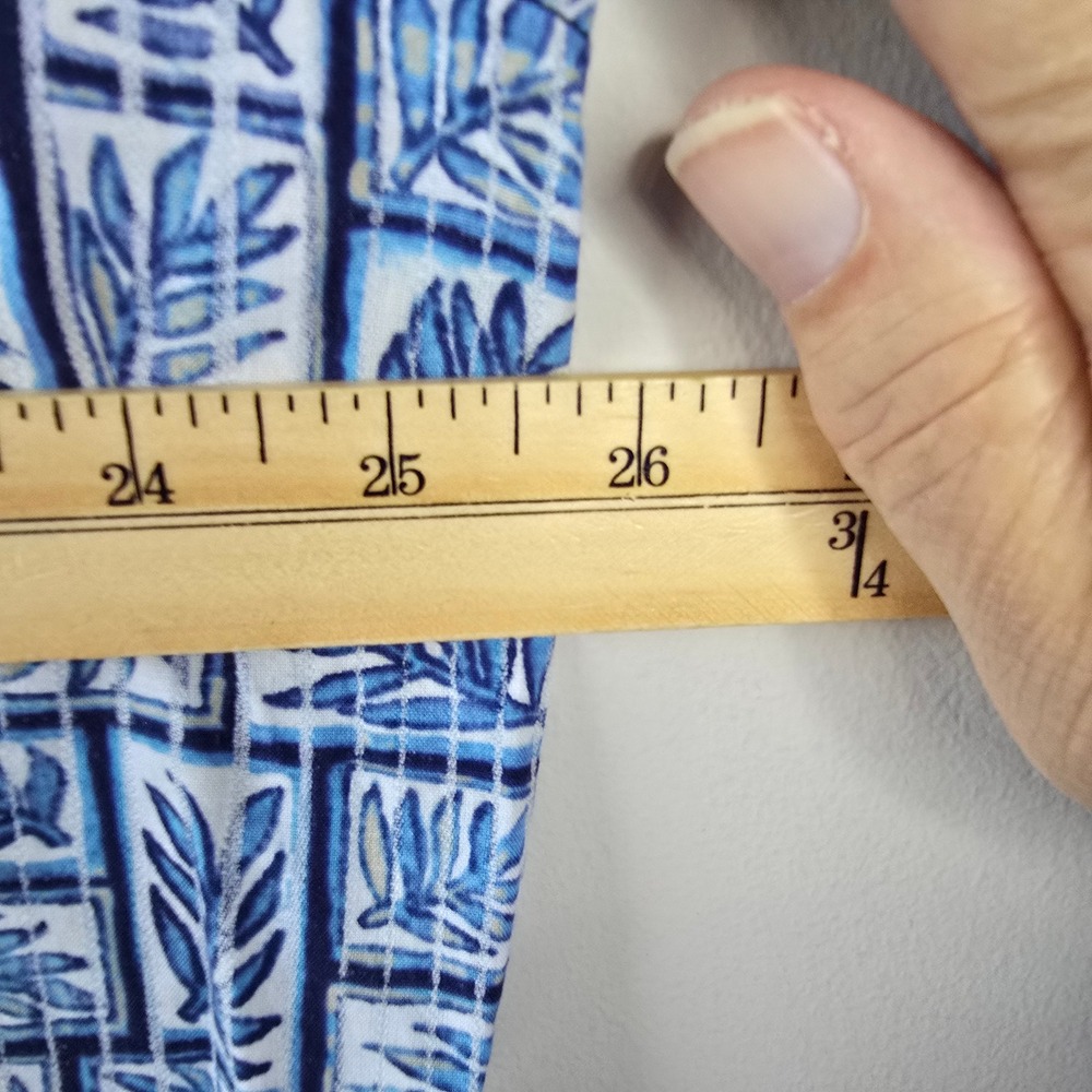 Tommy Bahama Mens XL Blue White Cotton Silk Botanical Tile Print Camp Shirt - Picture 6 of 7